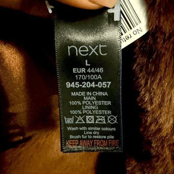 NEXT Chestnut Soft Faux Fur Winter Coat, BROWN, Size L - Picture 3 of 4